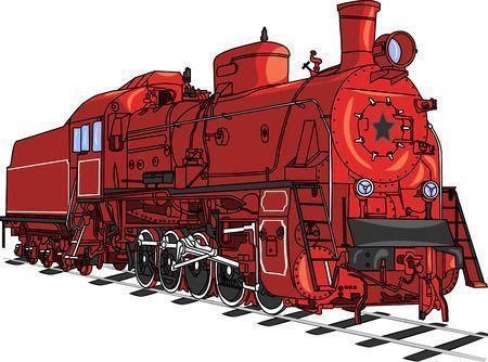 33140521 - soviet retro red locomotive train with a black star isolated on white .